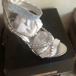 Silver Stiletto High Heels Rhinestone Size 9